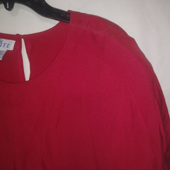 Kathy White 28W Vintage Red Short Sleeve Scoop Neck Top Plus - Picture 3 of 4